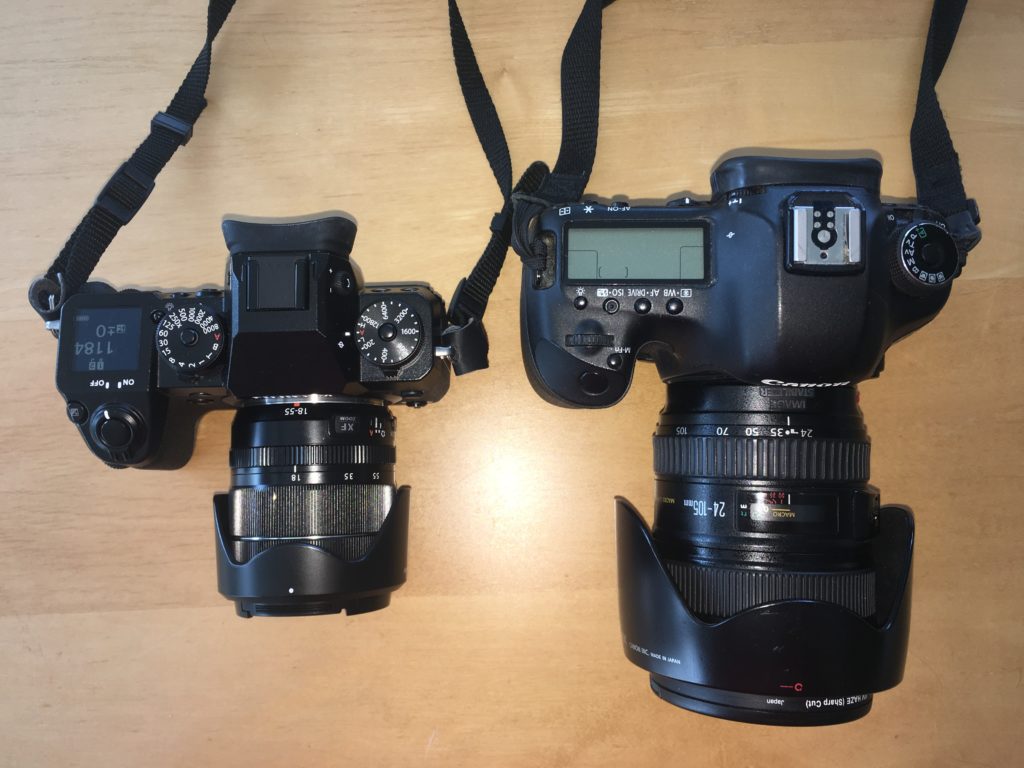 Fuji X-H1 with 18-55mm f/2.8-4 IS lens (left) vs. Canon 5D Mark III w/ 24-105mm f/4 IS lens (right)
